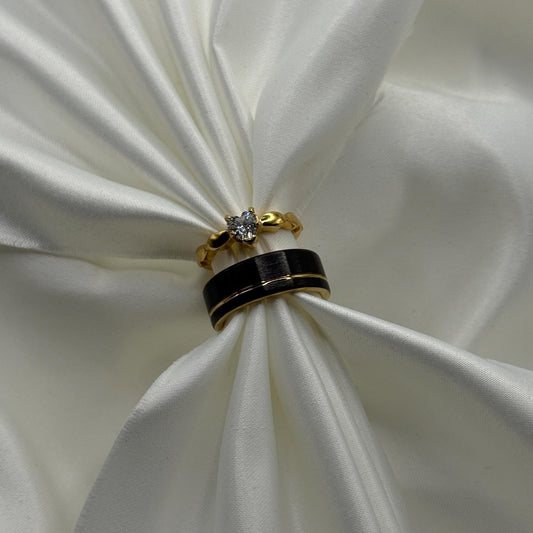 Stainless Steel and Tungsten Ring Black & Gold Zirconia Design | “Sylvarra - CouplesPicks