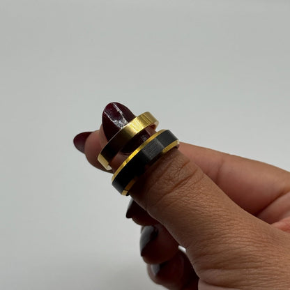 Stainless Steel and Tungsten Ring Gold & Black Design | “Nyxaris - CouplesPicks