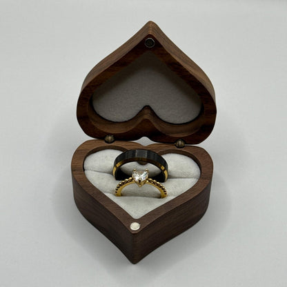 Stainless Steel and Tungsten Ring Gold & Black Zirconia Design | “Aurevienne - CouplesPicks