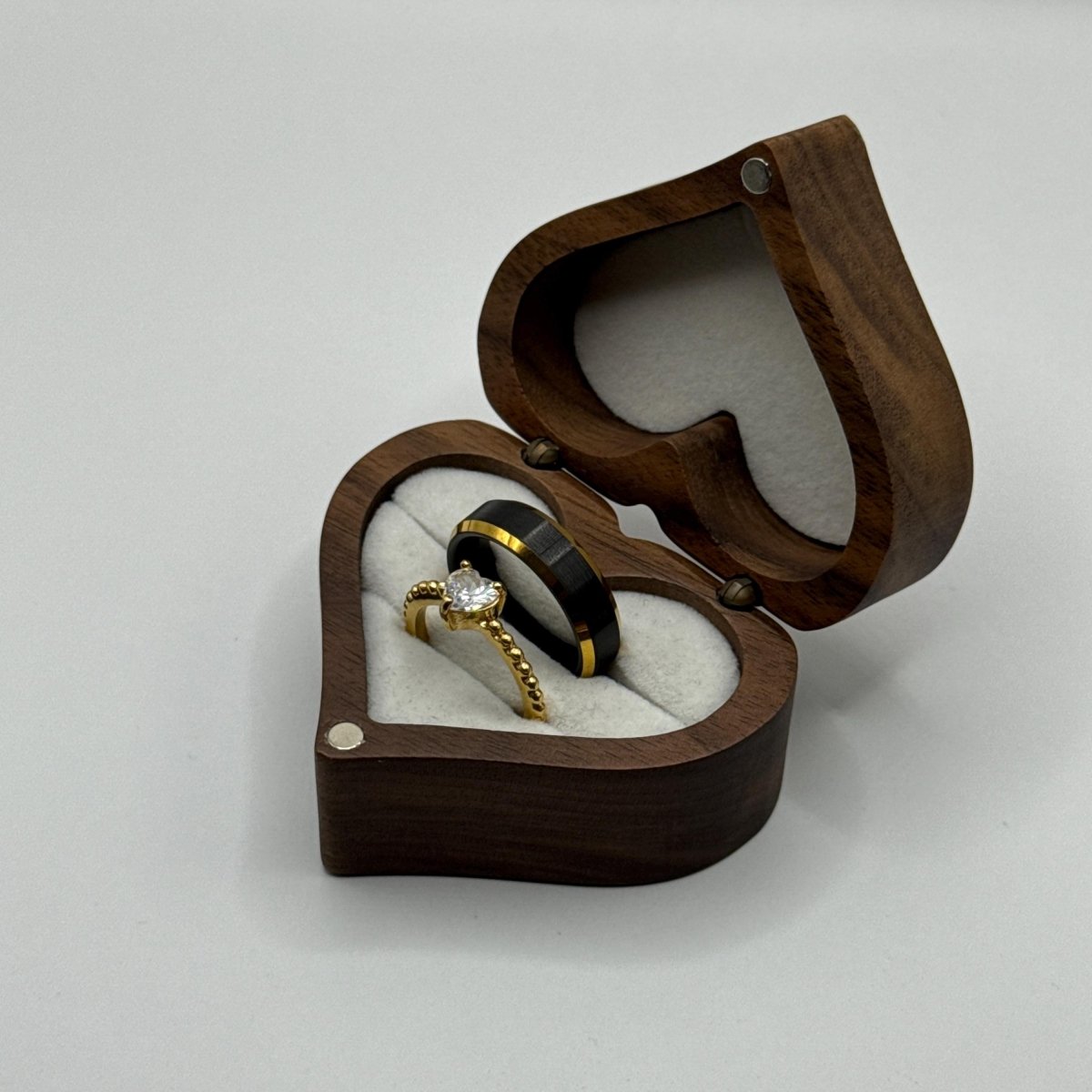Stainless Steel and Tungsten Ring Gold & Black Zirconia Design | “Aurevienne - CouplesPicks
