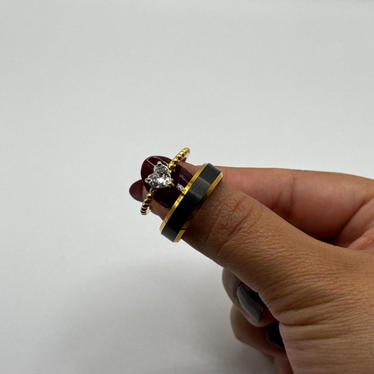 Stainless Steel and Tungsten Ring Gold & Black Zirconia Design | “Aurevienne - CouplesPicks