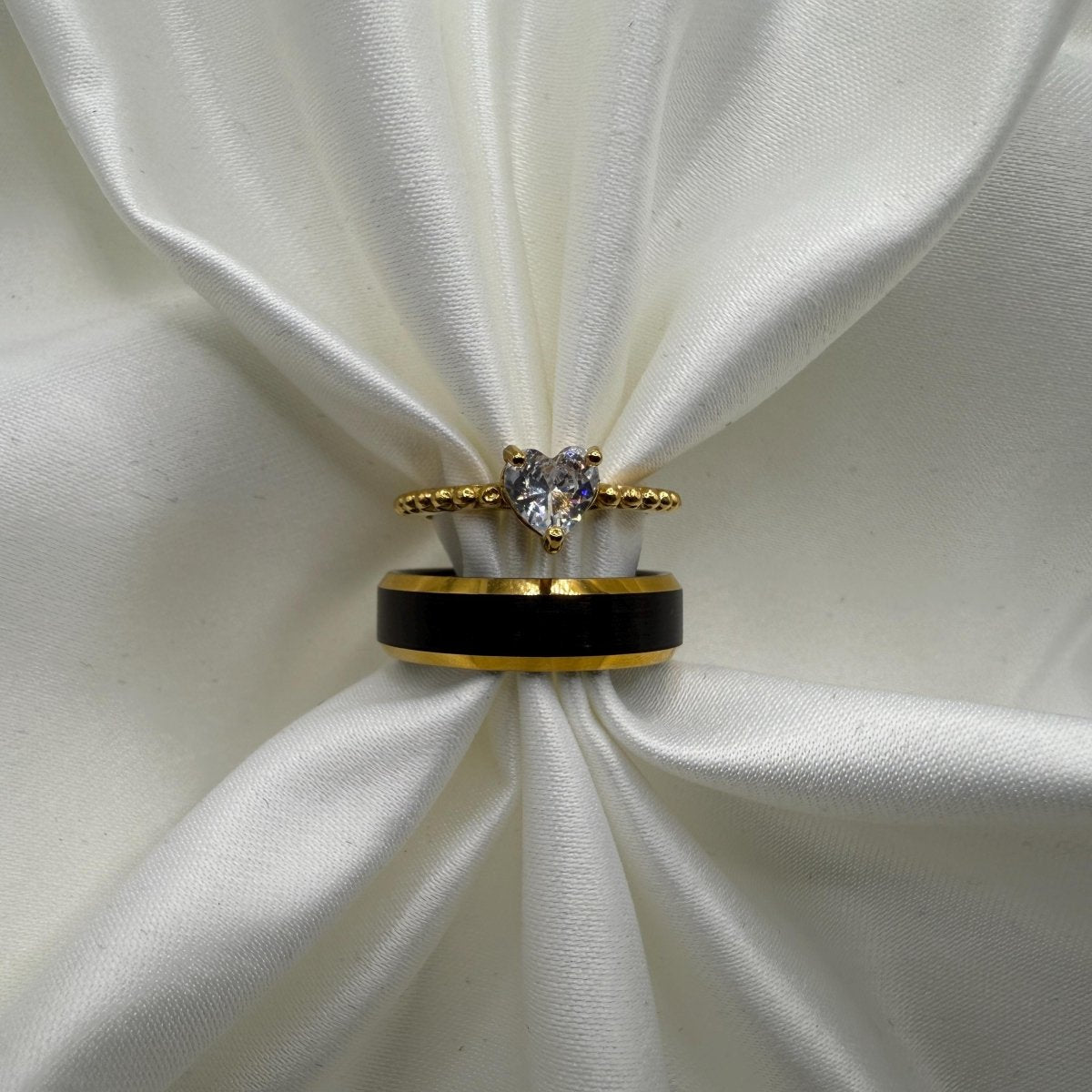 Stainless Steel and Tungsten Ring Gold & Black Zirconia Design | “Aurevienne - CouplesPicks