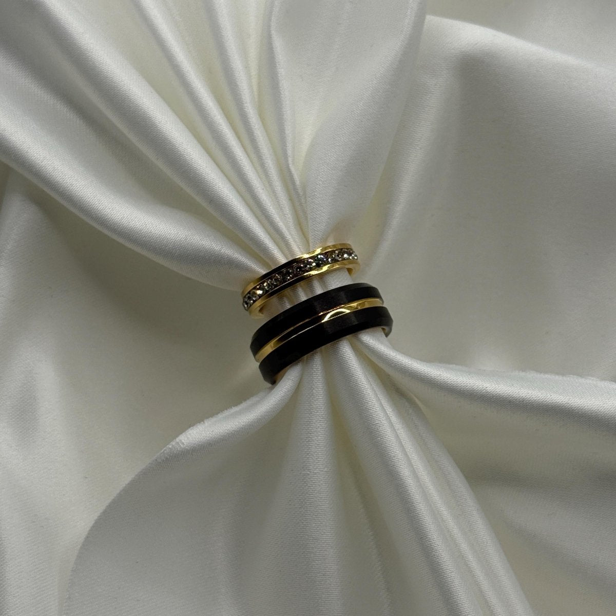 Stainless Steel and Tungsten Ring Gold & Black Zirconia Design | “Aurivelle - CouplesPicks