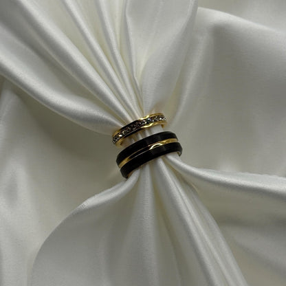 Stainless Steel and Tungsten Ring Gold & Black Zirconia Design | “Aurivelle - CouplesPicks