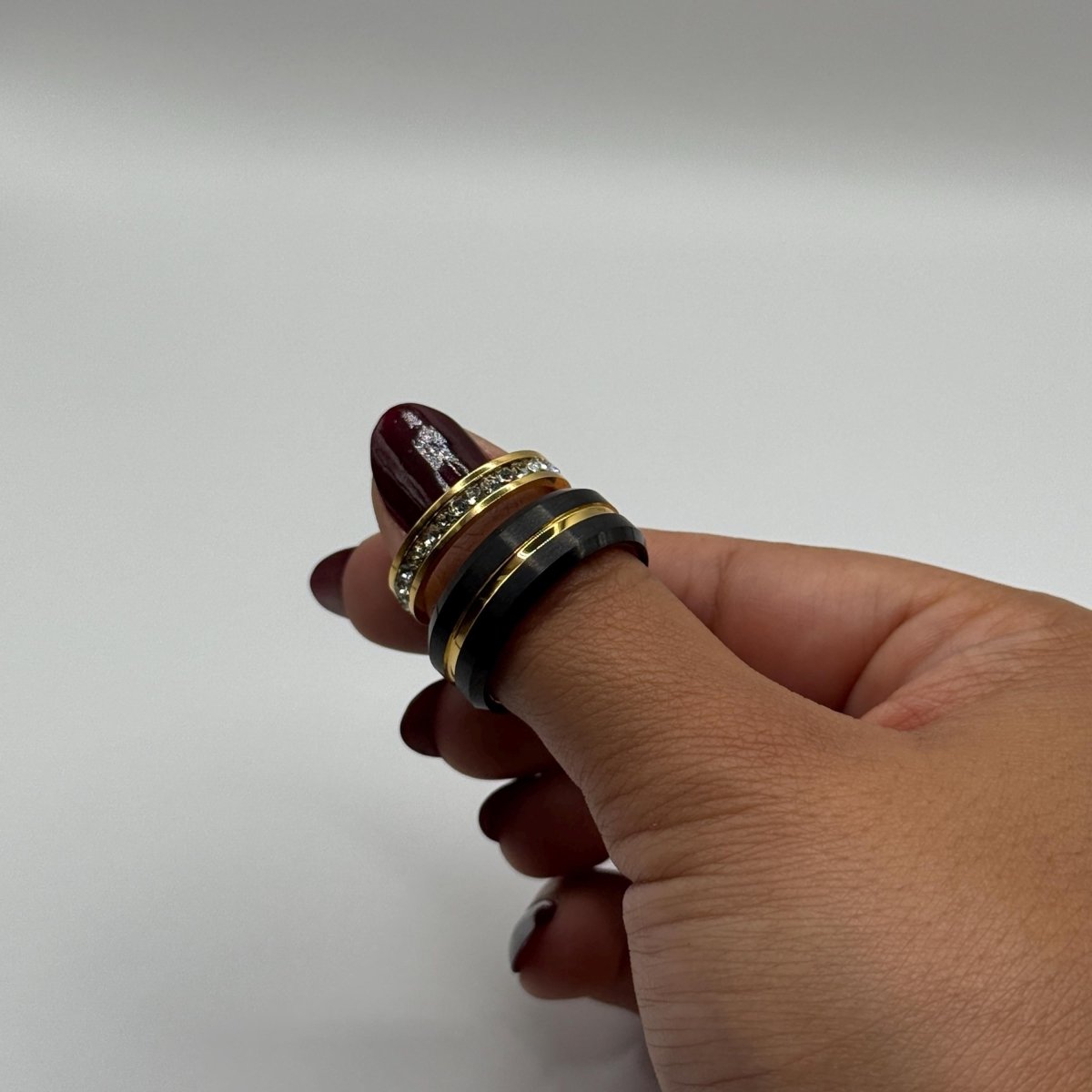 Stainless Steel and Tungsten Ring Gold & Black Zirconia Design | “Aurivelle - CouplesPicks