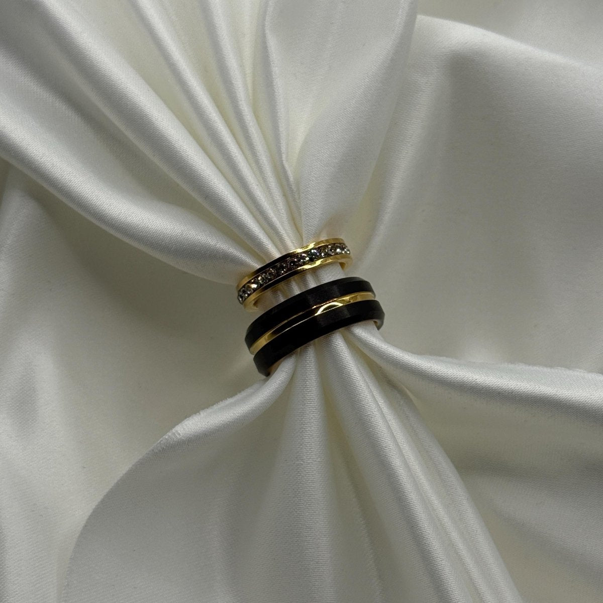 Stainless Steel and Tungsten Ring Gold & Black Zirconia Design | “Aurivelle - CouplesPicks