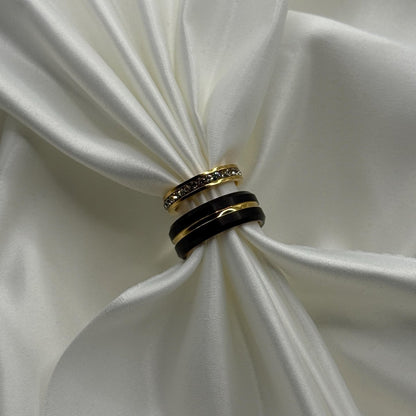 Stainless Steel and Tungsten Ring Gold & Black Zirconia Design | “Aurivelle - CouplesPicks