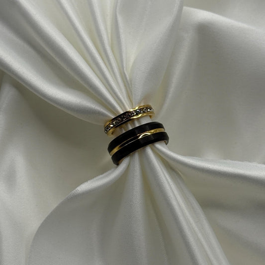 Stainless Steel and Tungsten Ring Gold & Black Zirconia Design | “Aurivelle - CouplesPicks