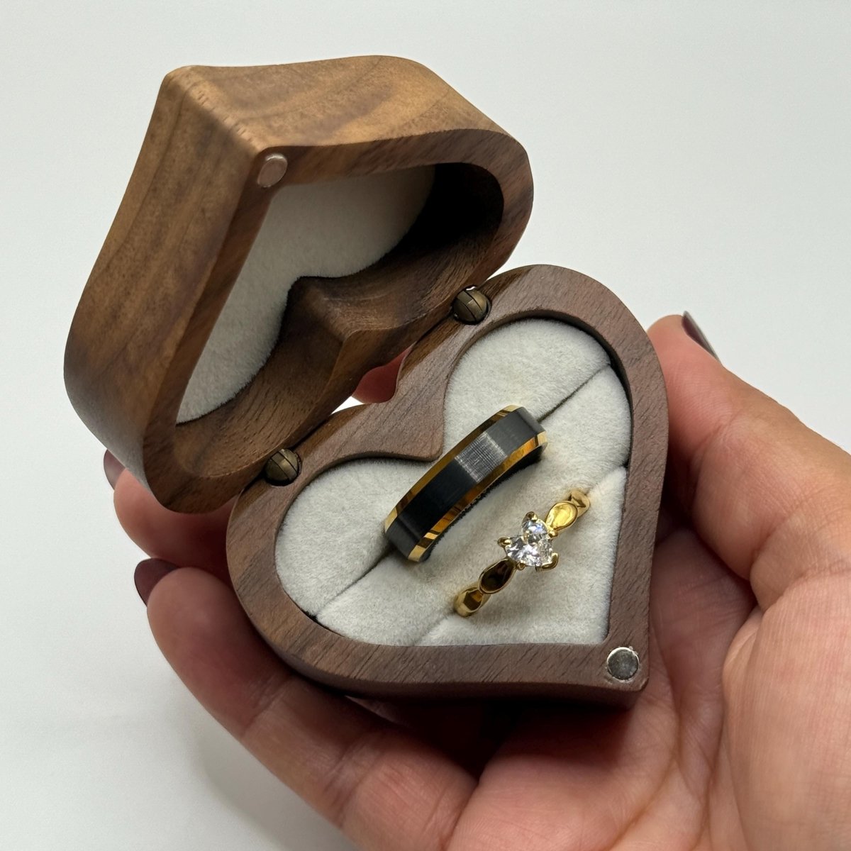 Stainless Steel and Tungsten Ring Gold & Black Zirconia Design | “Corvianne - CouplesPicks