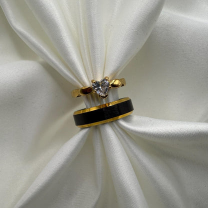 Stainless Steel and Tungsten Ring Gold & Black Zirconia Design | “Corvianne - CouplesPicks