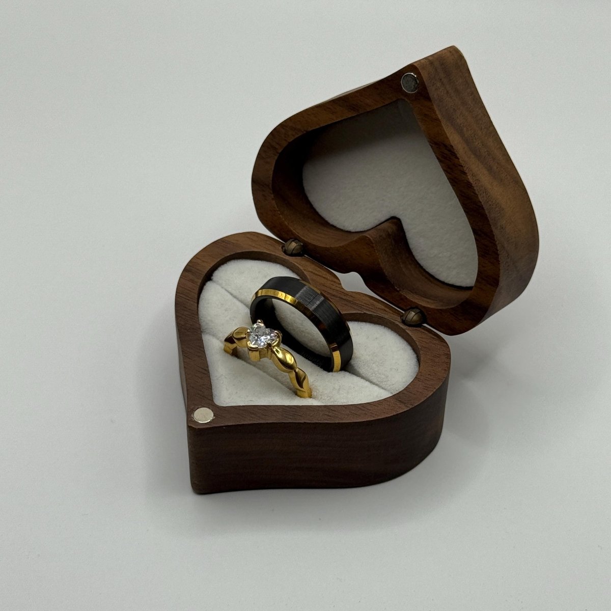 Stainless Steel and Tungsten Ring Gold & Black Zirconia Design | “Corvianne - CouplesPicks