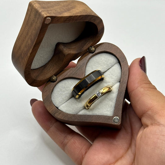 Stainless Steel and Tungsten Ring Gold & Black Zirconia Design | “Dorelis - CouplesPicks