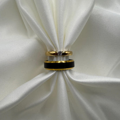 Stainless Steel and Tungsten Ring – Gold & Black Zirconia Design | “Dorelis” - CouplesPicks