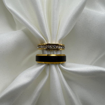 Stainless Steel and Tungsten Ring – Gold & Black Zirconia Design | “Ebonyra” - CouplesPicks