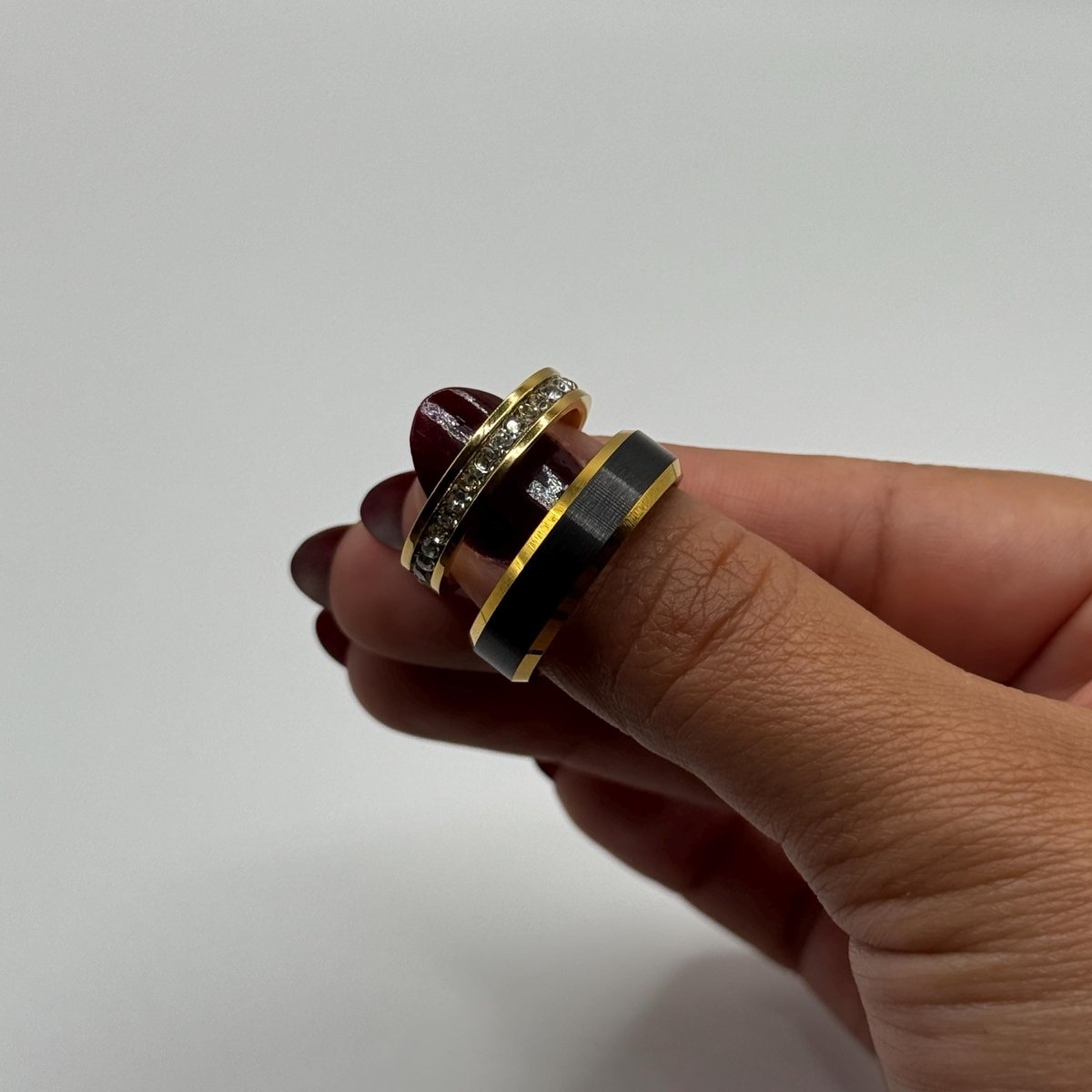 Stainless Steel and Tungsten Ring Gold & Black Zirconia Design | “Ebonyra - CouplesPicks