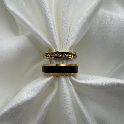 Stainless Steel and Tungsten Ring Gold & Black Zirconia Design | “Ebonyra - CouplesPicks
