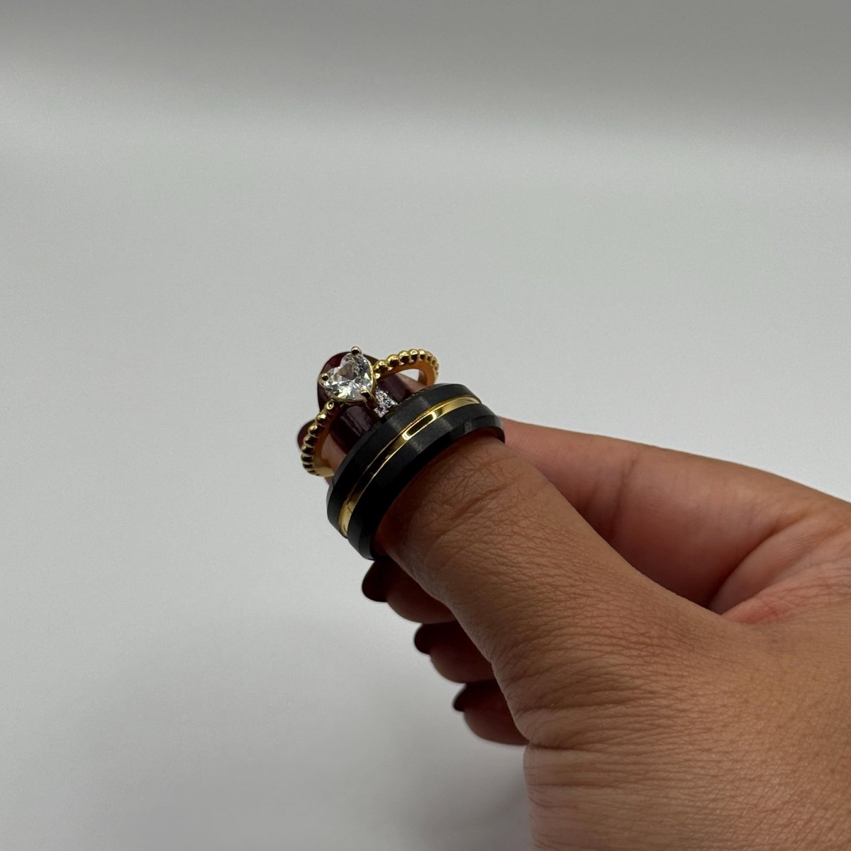 Stainless Steel and Tungsten Ring Gold & Black Zirconia Design | “Elandra - CouplesPicks