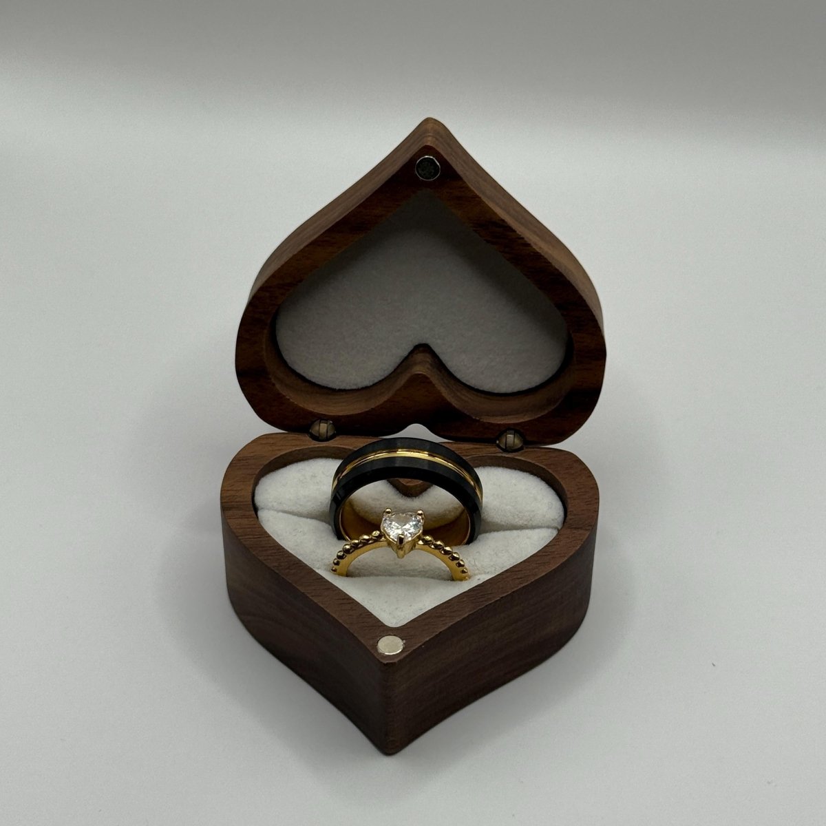 Stainless Steel and Tungsten Ring Gold & Black Zirconia Design | “Elandra - CouplesPicks