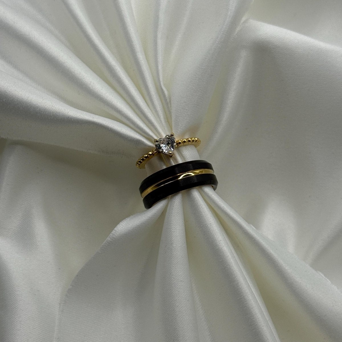 Stainless Steel and Tungsten Ring Gold & Black Zirconia Design | “Elandra - CouplesPicks