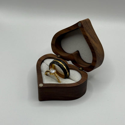 Stainless Steel and Tungsten Ring – Gold & Black Zirconia Design | “Elandra” - CouplesPicks