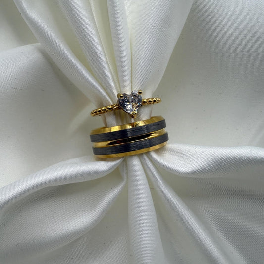 Stainless Steel and Tungsten Ring Silver & Gold Design | “Amarossa - CouplesPicks