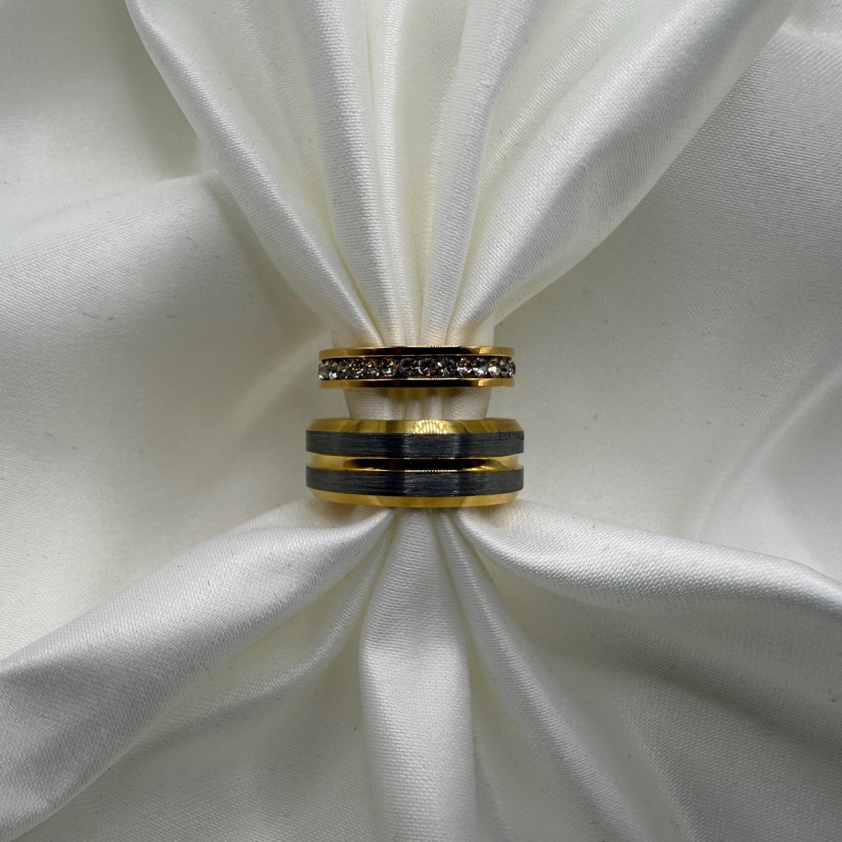 Stainless Steel and Tungsten Ring Silver & Gold Design | “Amarossa - CouplesPicks