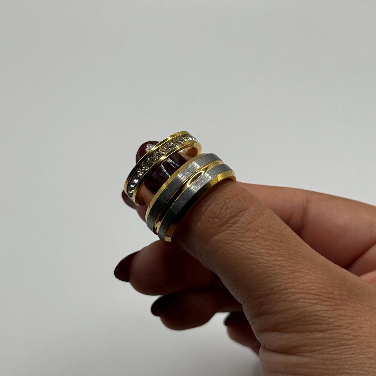 Stainless Steel and Tungsten Ring Silver & Gold Design | “Amarossa - CouplesPicks
