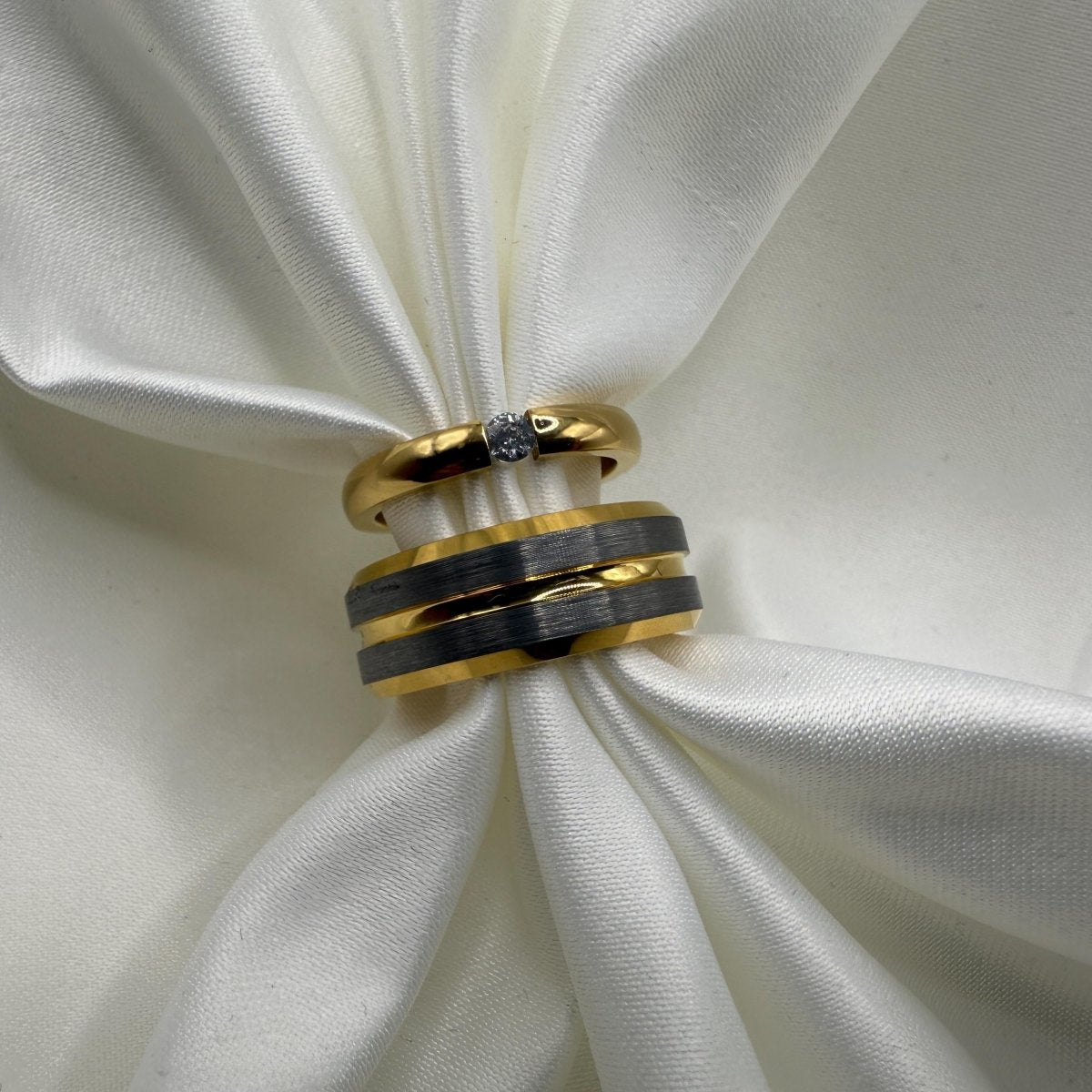 Stainless Steel and Tungsten Ring Silver & Gold Design | “Eryndralis - CouplesPicks