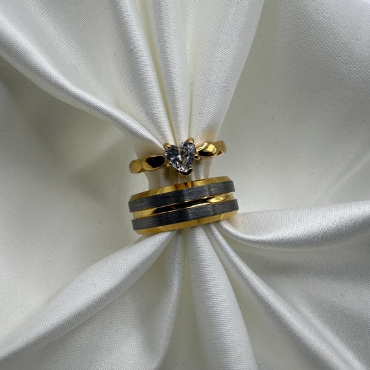 Stainless Steel and Tungsten Ring Silver & Gold Design | “Lioraen - CouplesPicks