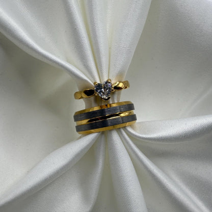 Stainless Steel and Tungsten Ring Silver & Gold Design | “Lioraen - CouplesPicks