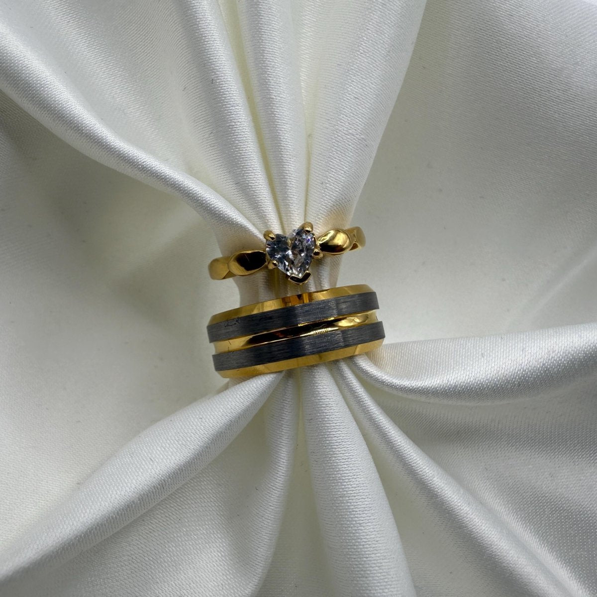 Stainless Steel and Tungsten Ring Silver & Gold Design | “Lioraen - CouplesPicks