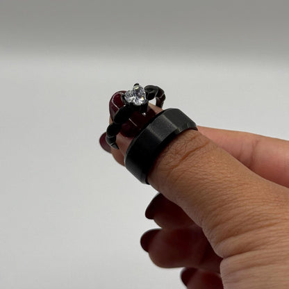 Stainless Steel Ring Black Blossom Design | “Eternal Bloom - CouplesPicks