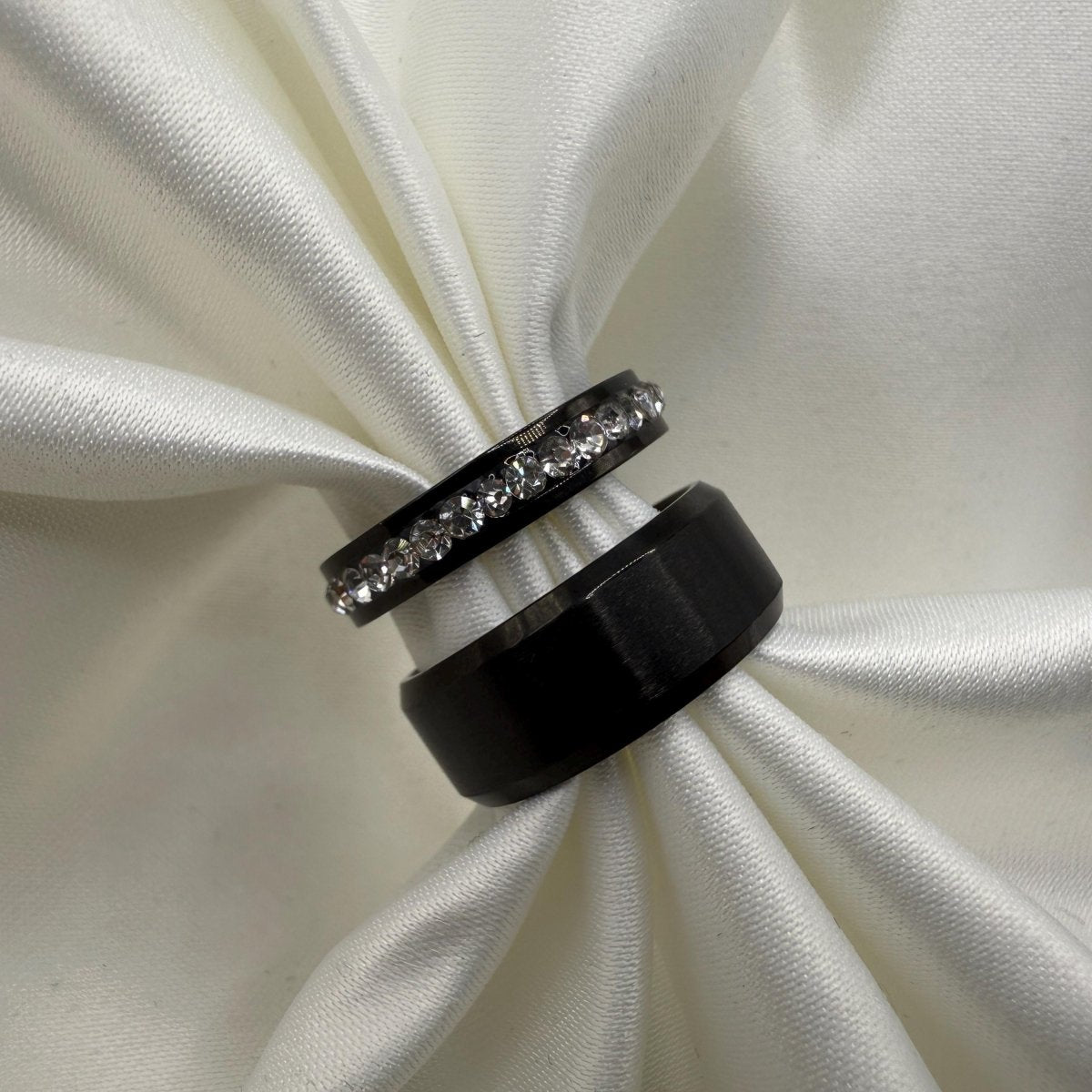 Stainless Steel Ring Black Celestial Design | “Starlight Row - CouplesPicks
