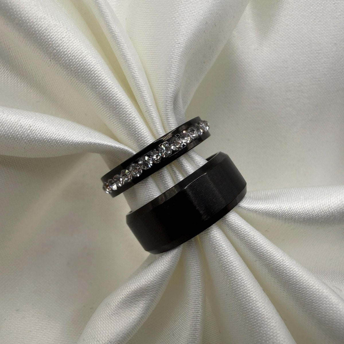 Stainless Steel Ring Black Celestial Design | “Starlight Row - CouplesPicks