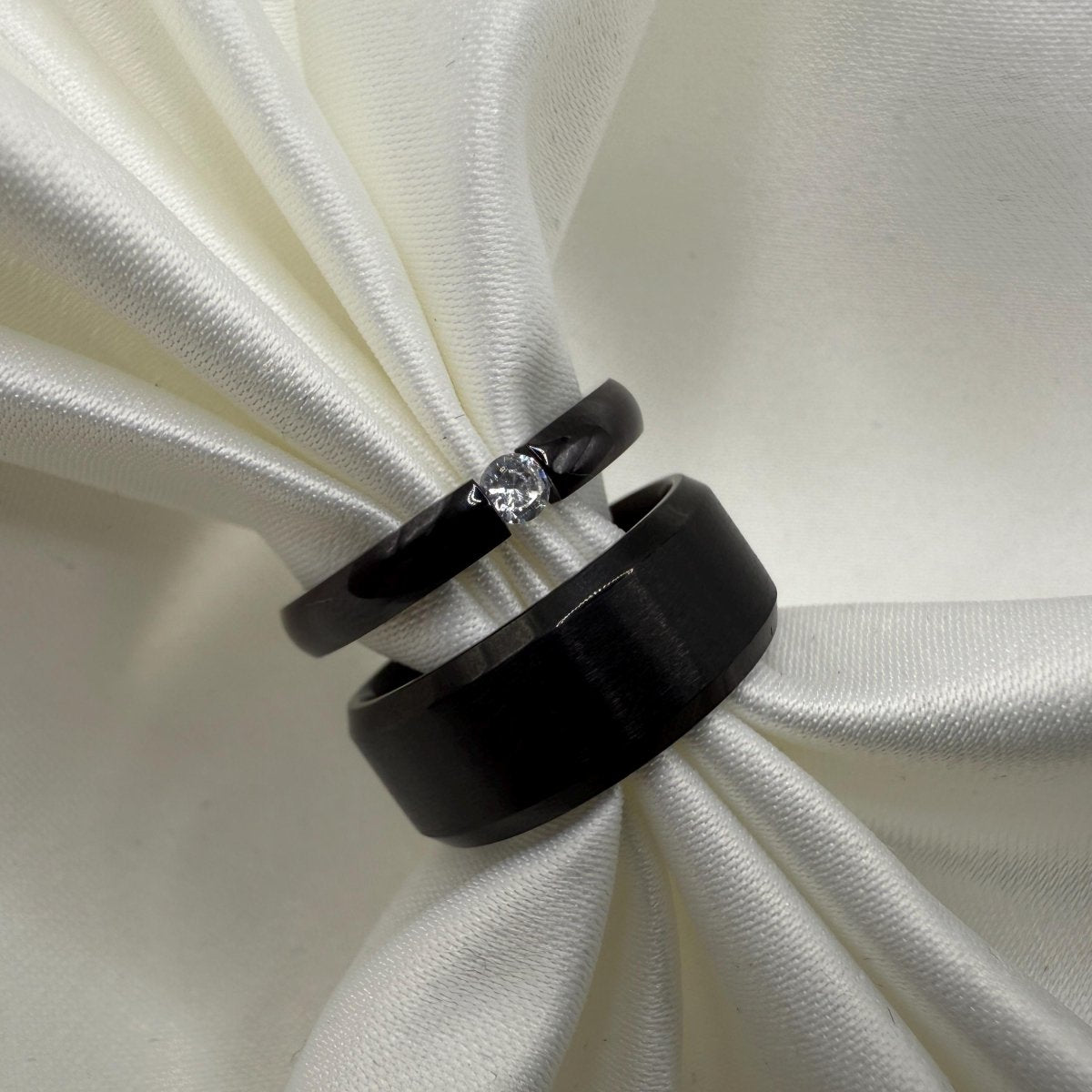 Stainless Steel Ring Black Lunar Design | “Luna Bond - CouplesPicks