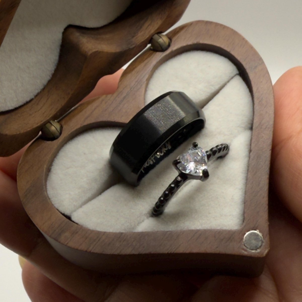 Stainless Steel Ring Black Passion Design | “Midnight Heart - CouplesPicks