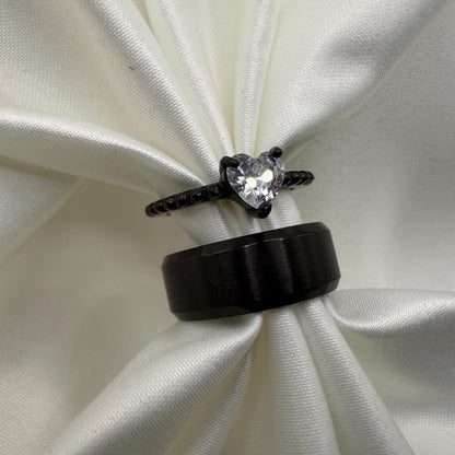 Stainless Steel Ring Black Passion Design | “Midnight Heart - CouplesPicks