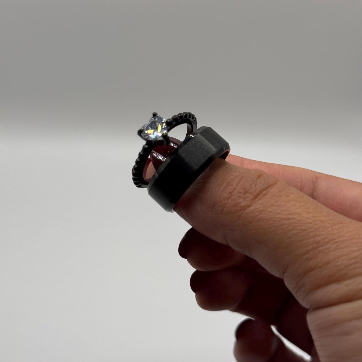 Stainless Steel Ring Black Passion Design | “Midnight Heart - CouplesPicks