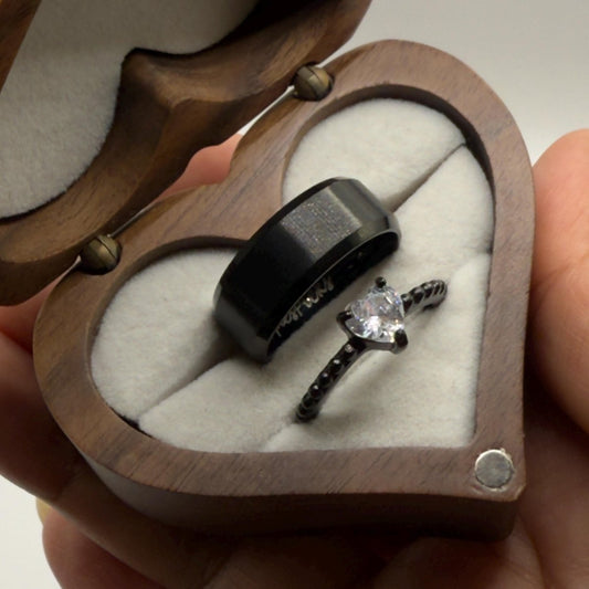 Stainless Steel Ring Black Passion Design | “Midnight Heart - CouplesPicks