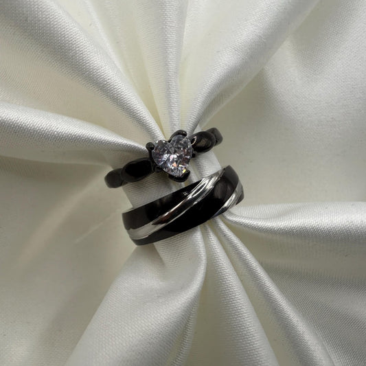 Stainless Steel Ring Black & Silver Design | “Lunar Knot - CouplesPicks