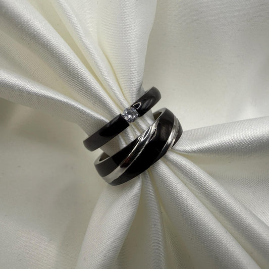 Stainless Steel Ring Black & Silver Design | “Nyxoria - CouplesPicks