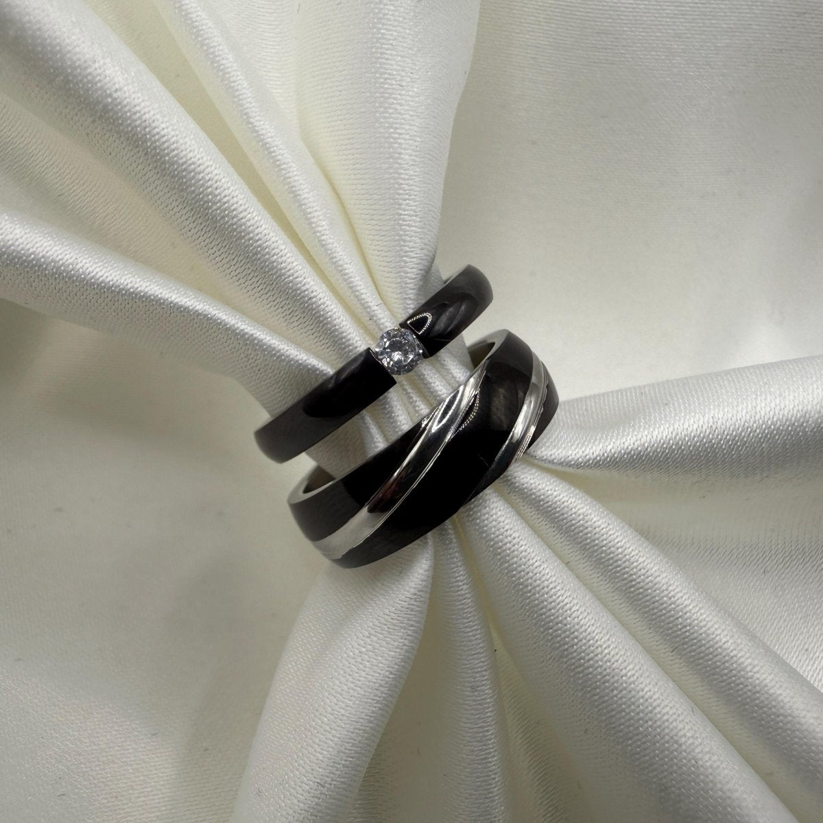 Stainless Steel Ring Black & Silver Design | “Nyxoria - CouplesPicks
