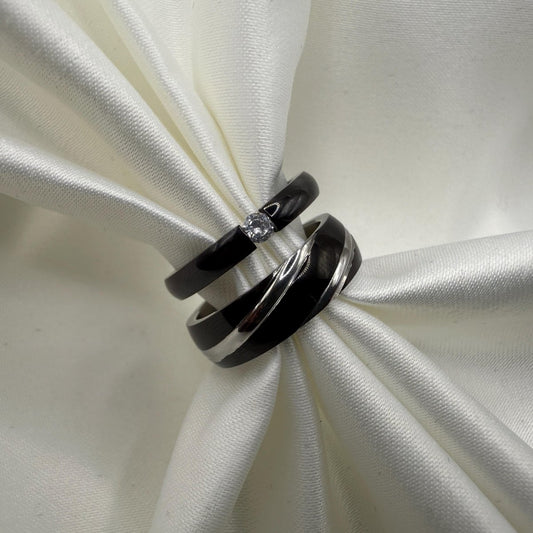 Stainless Steel Ring Black & Silver Design | “Nyxoria - CouplesPicks