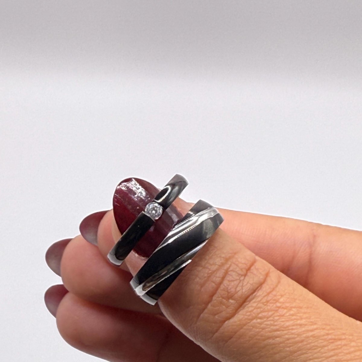 Stainless Steel Ring Black & Silver Design | “Nyxoria - CouplesPicks