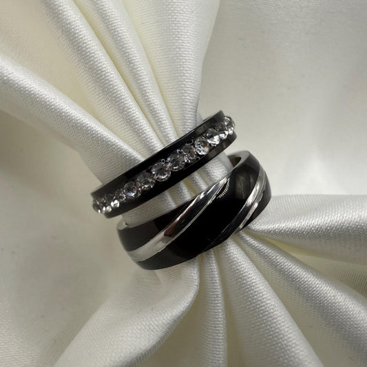 Stainless Steel Ring Black & Silver Design | “Twilight Spark - CouplesPicks
