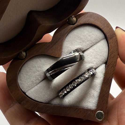 Stainless Steel Ring Black & Silver Design | “Twilight Spark - CouplesPicks