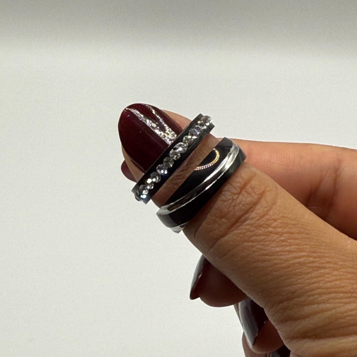 Stainless Steel Ring Black & Silver Design | “Twilight Spark - CouplesPicks