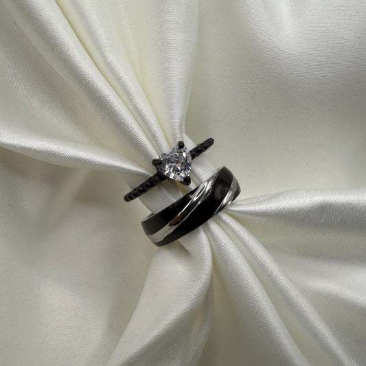 Stainless Steel Ring Black & Silver Design | “Zorynthia - CouplesPicks