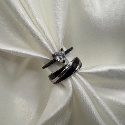 Stainless Steel Ring Black & Silver Design | “Zorynthia - CouplesPicks
