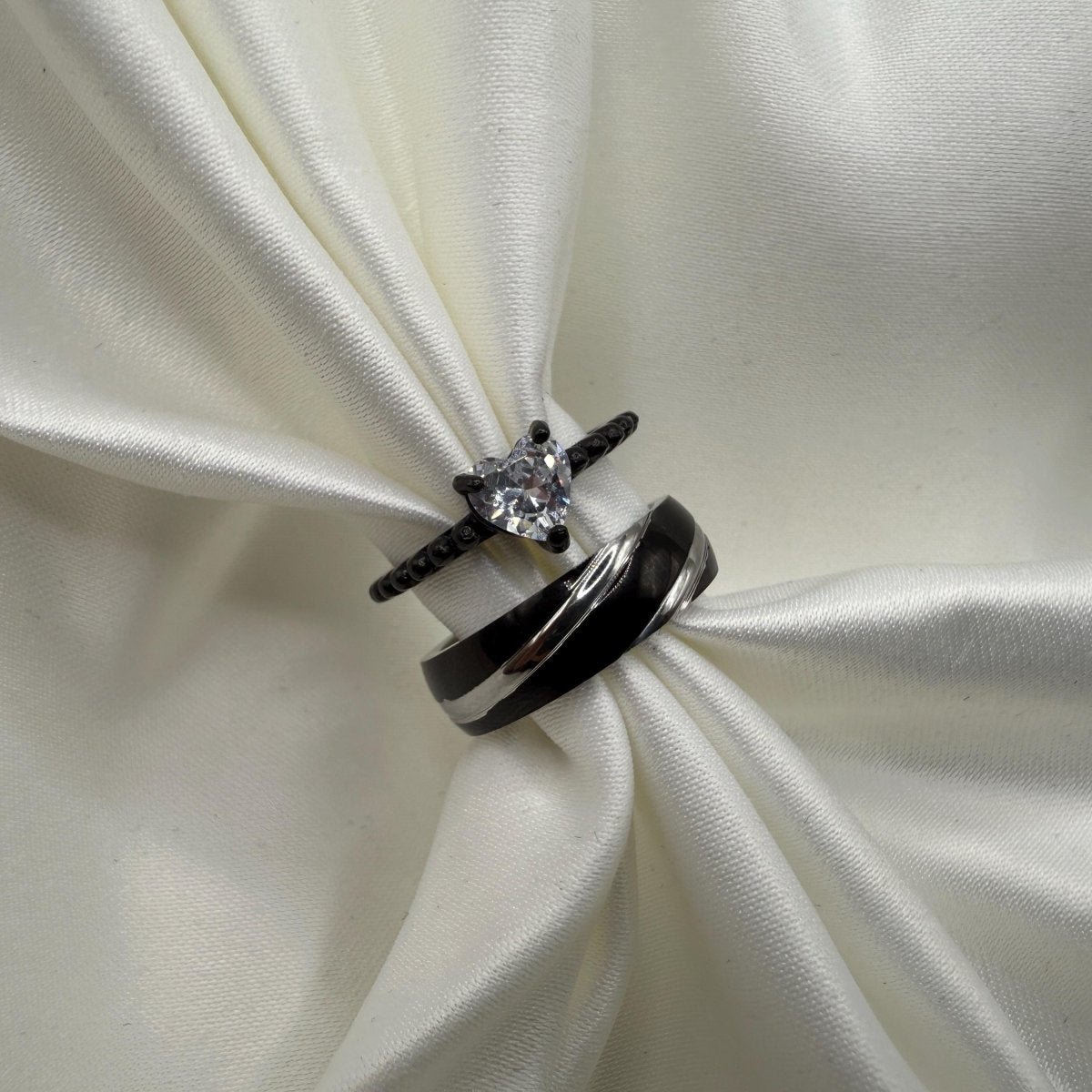 Stainless Steel Ring Black & Silver Design | “Zorynthia - CouplesPicks